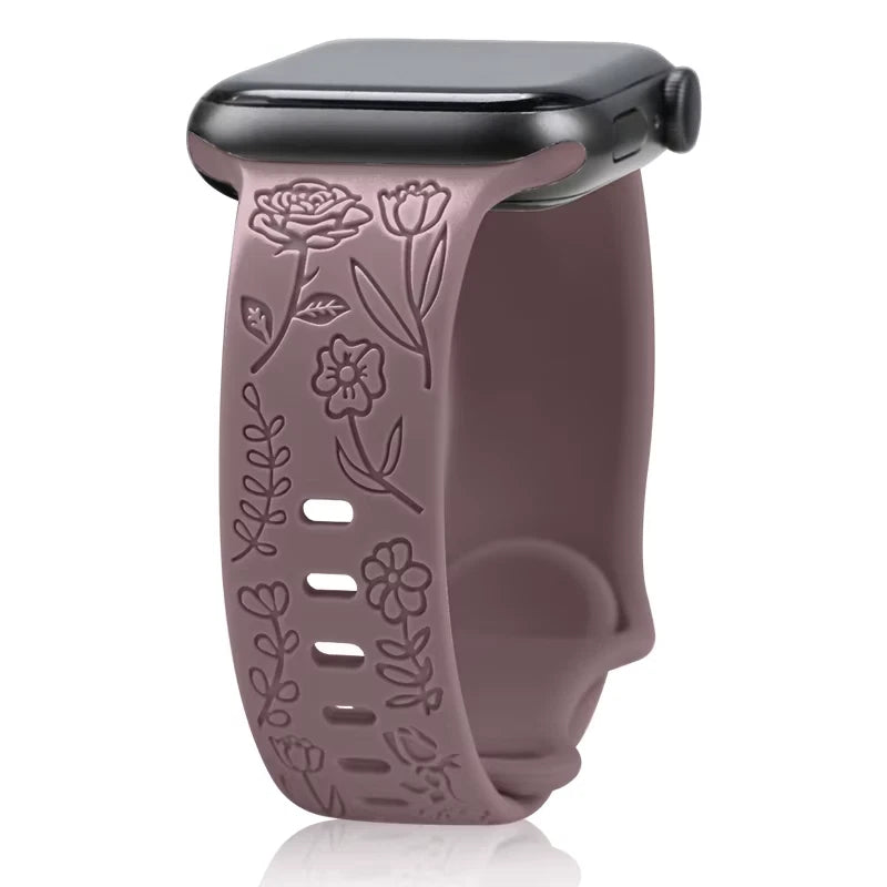 Engraved Roses Band for Apple Watch 38/40/41mm & 42/45/46/49/ Ultra Ailicone