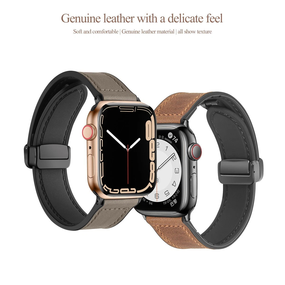 Leather Band Magentic Clasp for Apple Watch 38/40/41 & 42/44/45/46/49/Ultra