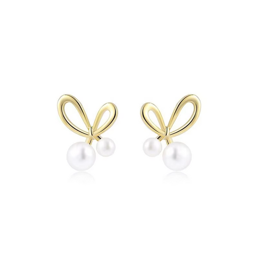 18K Gold Plated Stud Earrings • Elegant Imitation Pearl Jewelry for Women