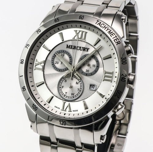 Mercury • ME335-SS-1 • Swiss Chronograph Watch • 45mm • Date SubDay • 5 ATM