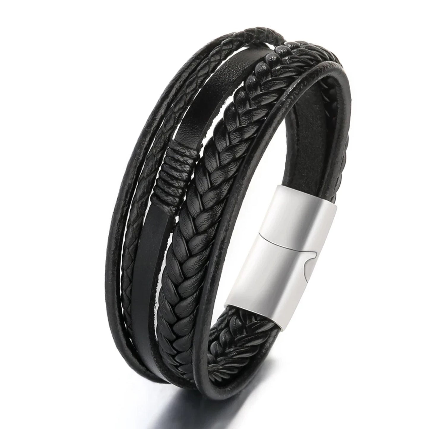 Men's Leather Woven Hand-crafted Bracelets • 21cm Long Free Ship • Bundle & Save