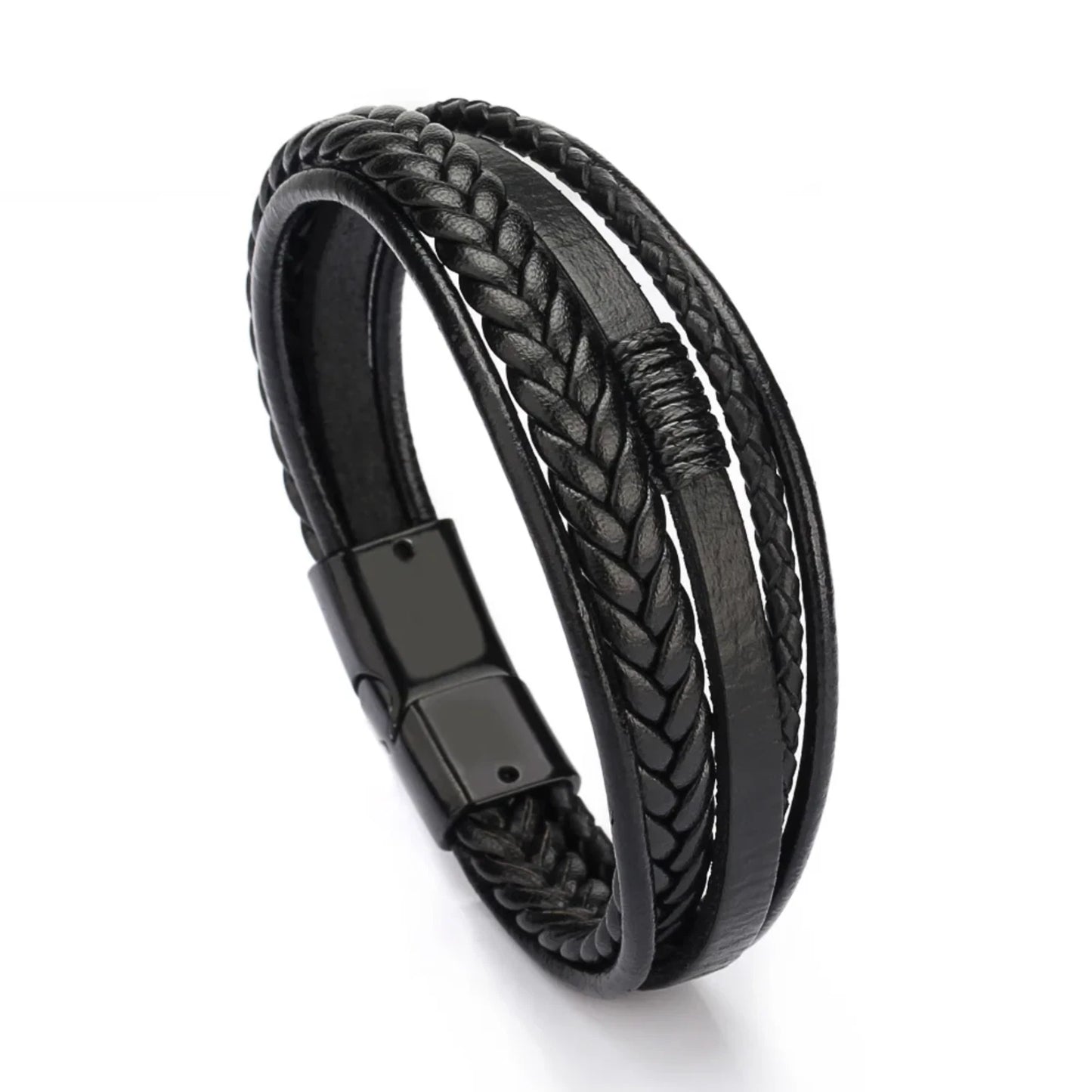 Men's Leather Woven Hand-crafted Bracelets • 21cm Long Free Ship • Bundle & Save