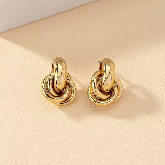 Women 14K Gold Plated Earrings • Multi Layer Twisted Hoop • Geometric Circle
