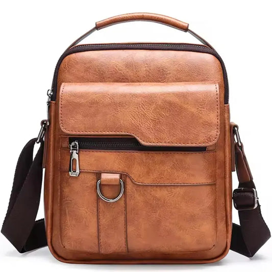 Cross Body Leather Bag Waterproof 10.2"x8.6"x2.75" Khaki Brown Black Free Ship U