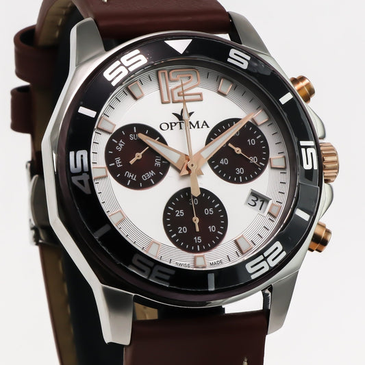 Optima • Swiss Chronograph Watch • Stainless Steel • Quartz • 46.45mm • 5ATM
