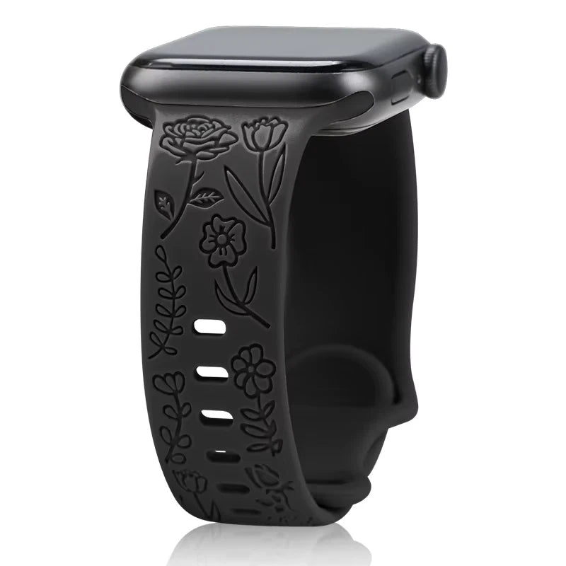 Engraved Roses Band for Apple Watch 38/40/41mm & 42/45/46/49/ Ultra Ailicone
