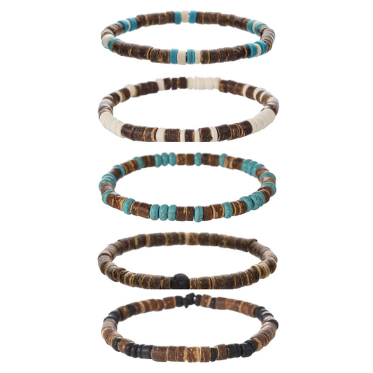 Minimalist Turquoise Bead Bracelet • Men's Trendy Jewelry • Pack of 5
