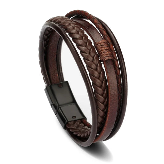 Men's Leather Woven Hand-crafted Bracelets • 21cm Long Free Ship • Bundle & Save