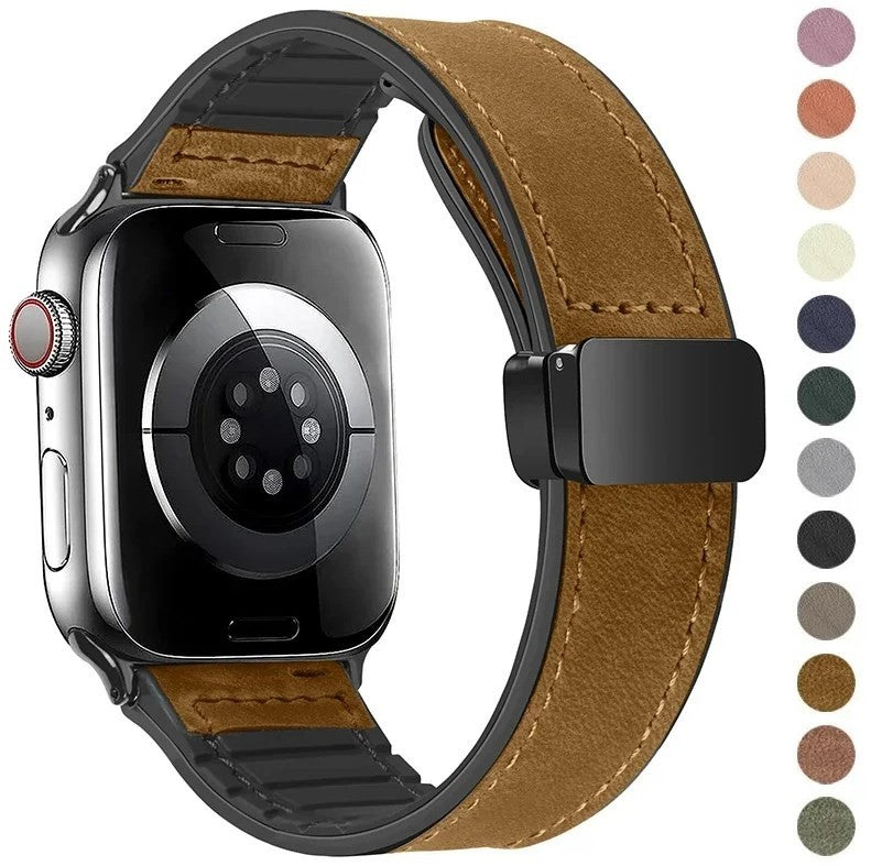 Leather Watch Band • Magnetic Clasp • Apple Watch Compatible • Adjustable 