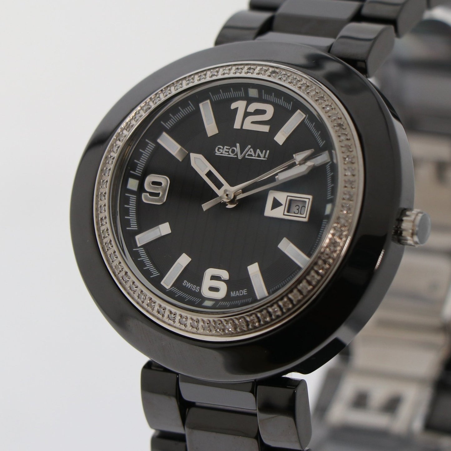 GEOVANI  • Swiss Watch • Black Ceramic • 34mm • Quartz • 3ATM • GOL510 • Gemmed