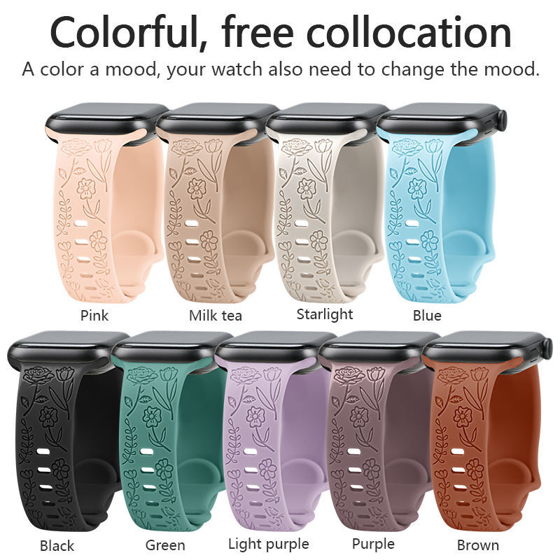 Engraved Soft Silicone Band • Waterproof Sport Strap • Apple Watch Compatible