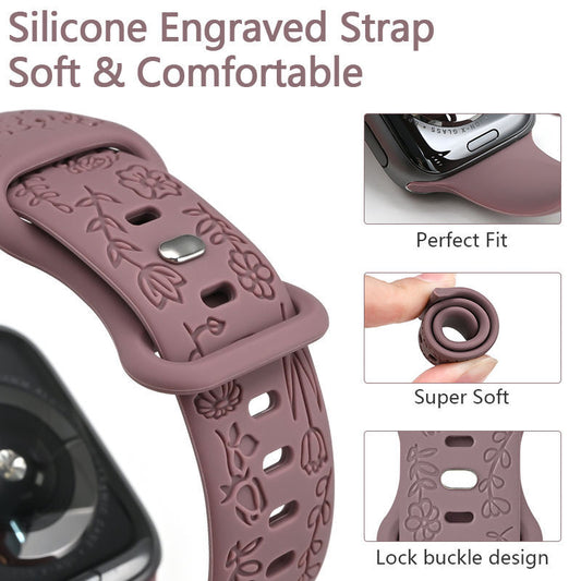 Engraved Soft Silicone Band • Waterproof Sport Strap • Apple Watch Compatible - ChronoBling
