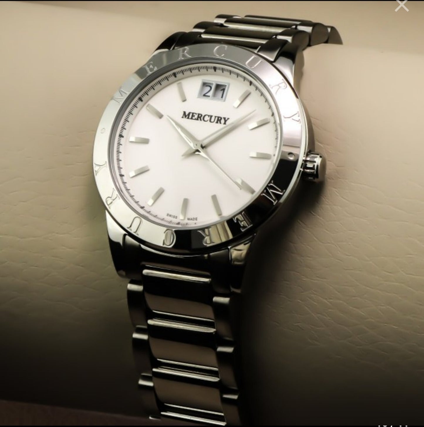 Mercury • Swiss Women's Watch •Stainless Steel Quart 36mm 5ATM • ME340 Big Date