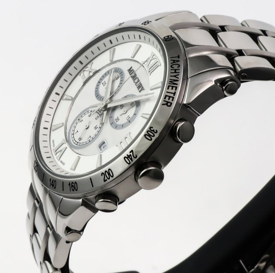 Mercury • ME335-SS-1 • Swiss Chronograph Watch • 45mm • Date SubDay  • 5 ATM