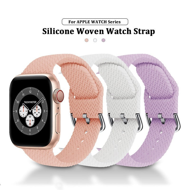 Woven Watch Band • Apple Watch Compatible • Soft Silicone • Adjustable 