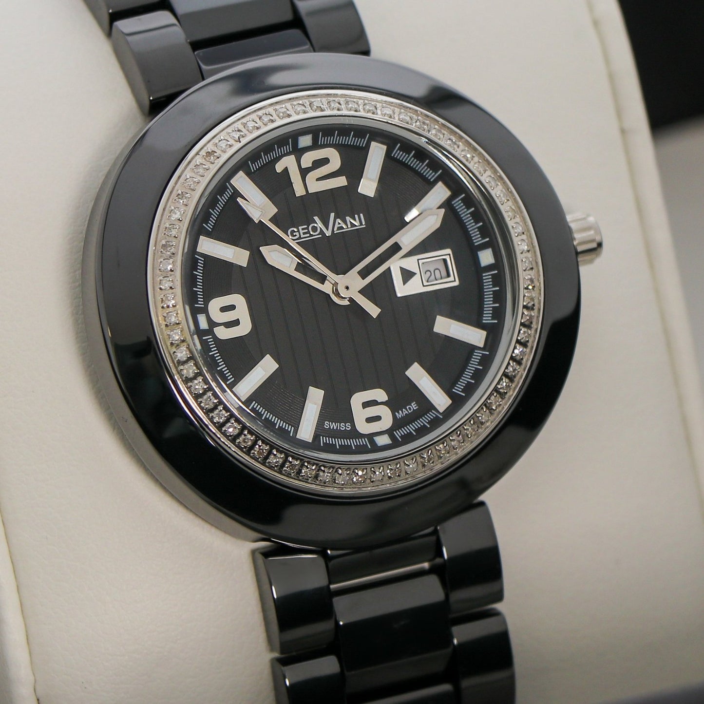 GEOVANI  • Swiss Watch • Black Ceramic • 34mm • Quartz • 3ATM • GOL510 • Gemmed