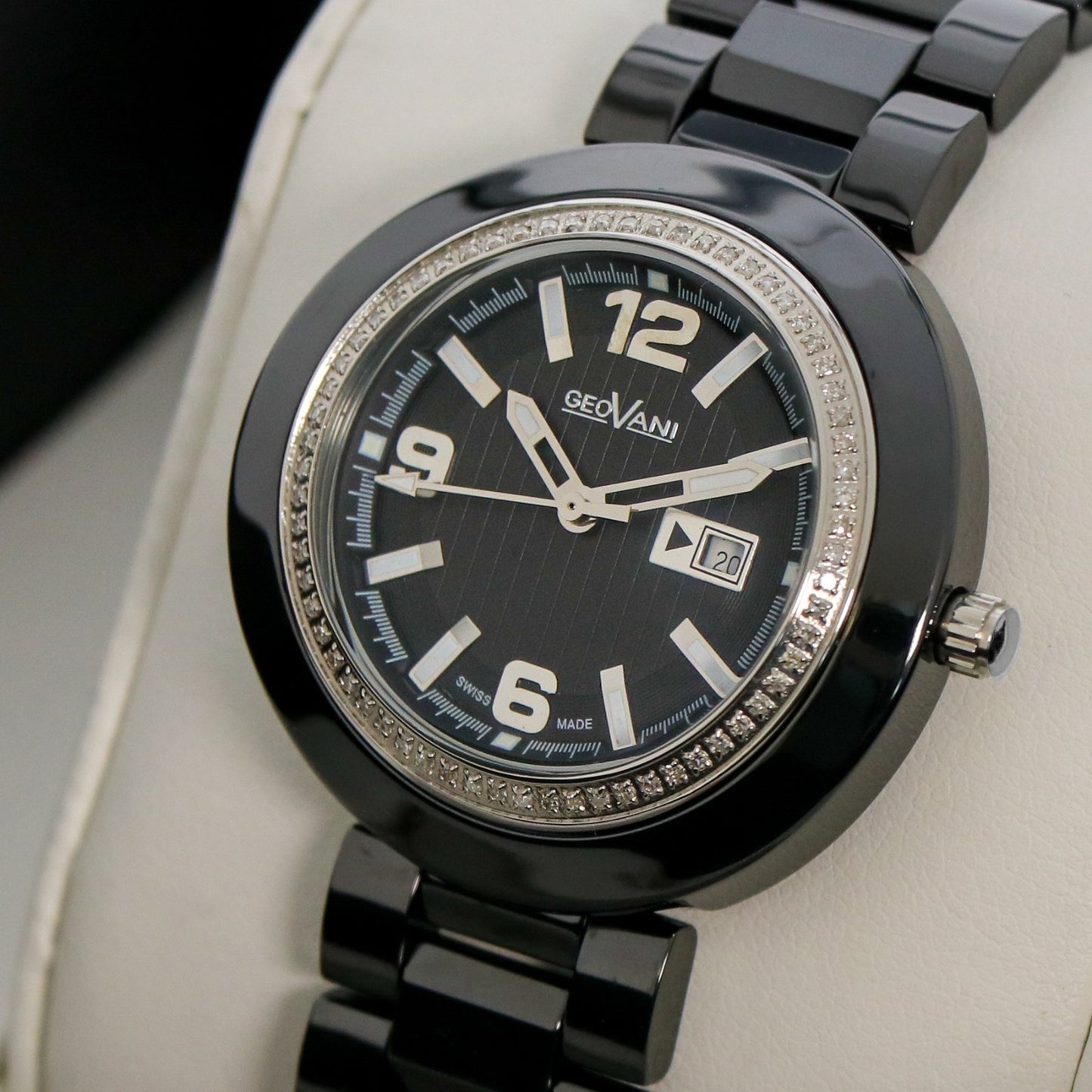 GEOVANI  • Swiss Watch • Black Ceramic • 34mm • Quartz • 3ATM • GOL510 • Gemmed