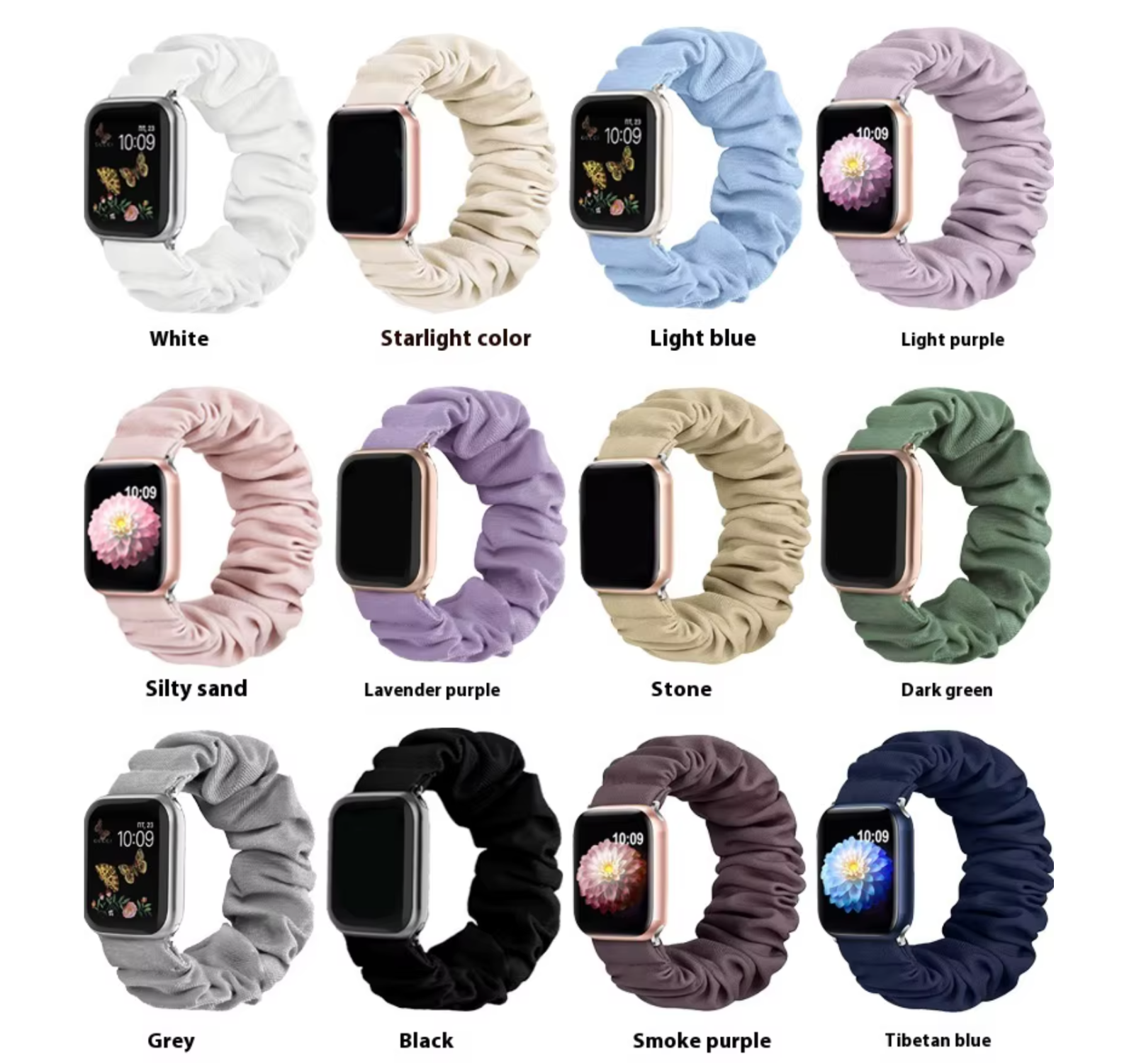 Scrunchie Fabric Watch Band • Apple Watch Compatible • Adjustable 
