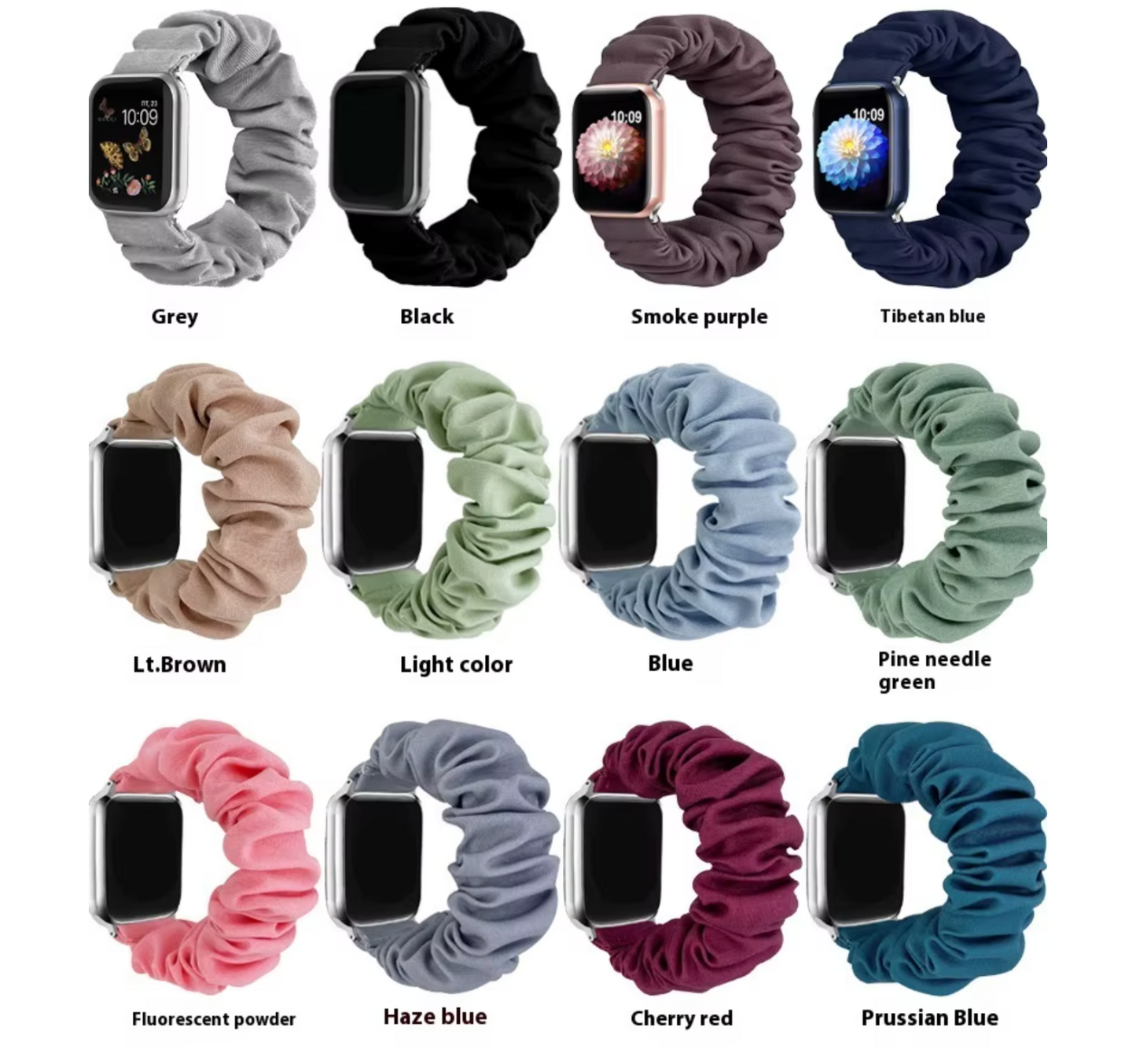 Scrunchie Fabric Watch Band • Apple Watch Compatible • Adjustable 