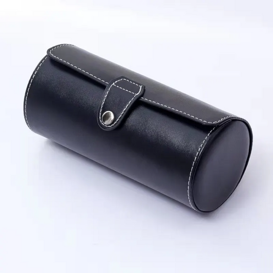 Premium Leather Watch Roll Case • Secure & Elegant Storage 1 to 3 Watches Black