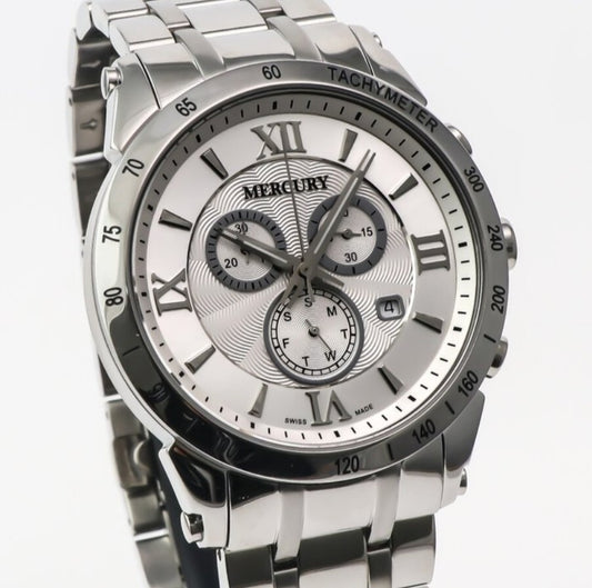 Mercury • ME335-SS-1 • Swiss Chronograph Watch • 45mm • Date SubDay  • 5 ATM