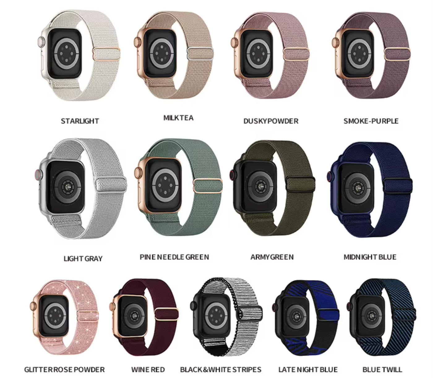 Nylon Watch Band • Apple Watch Compatible • Elastic Adjustable Comfortable 