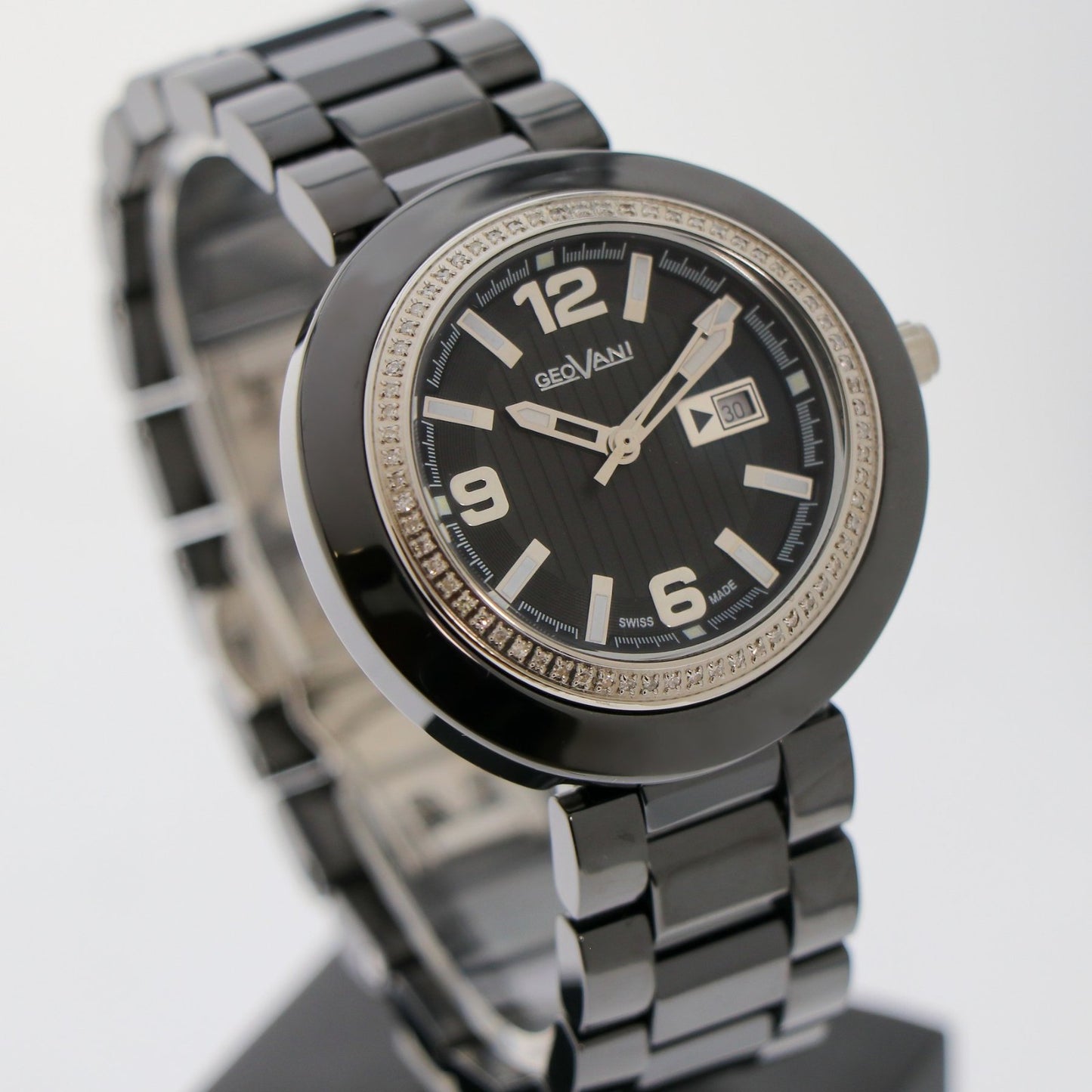 GEOVANI  • Swiss Watch • Black Ceramic • 34mm • Quartz • 3ATM • GOL510 • Gemmed