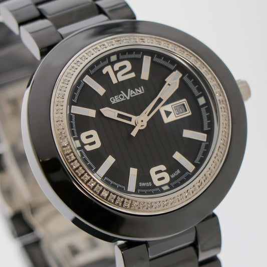 GEOVANI  • Swiss Watch • Black Ceramic • 34mm • Quartz • 3ATM • GOL510 • Gemmed
