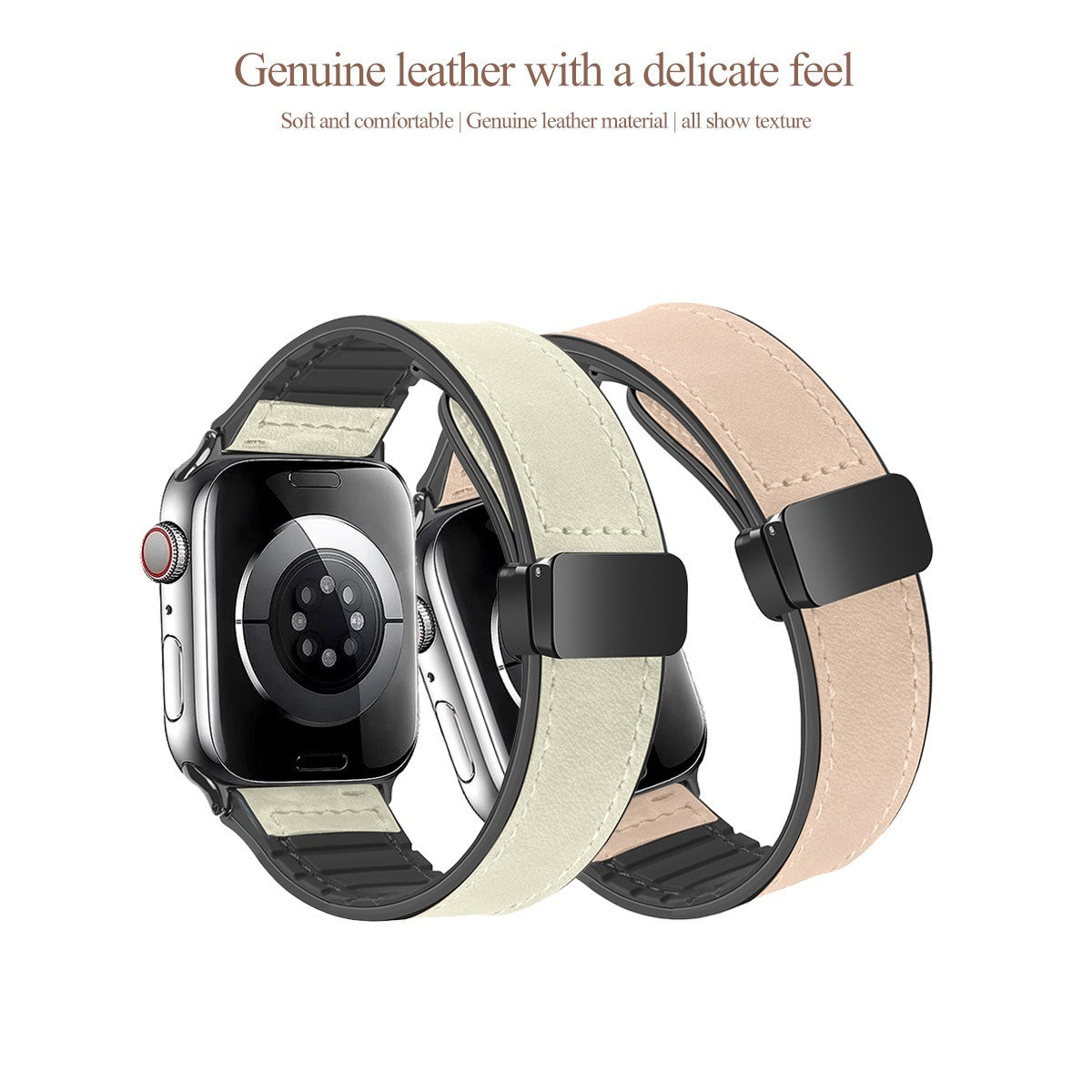 Leather Watch Band • Magnetic Clasp • Apple Watch Compatible • Adjustable 