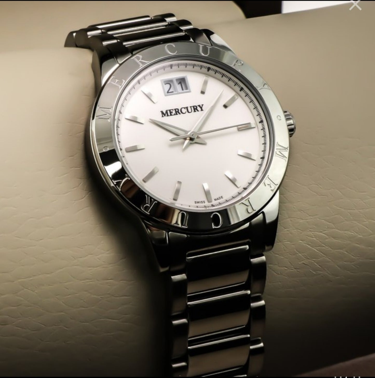 Mercury • Swiss Women's Watch •Stainless Steel Quart 36mm 5ATM • ME340 Big Date