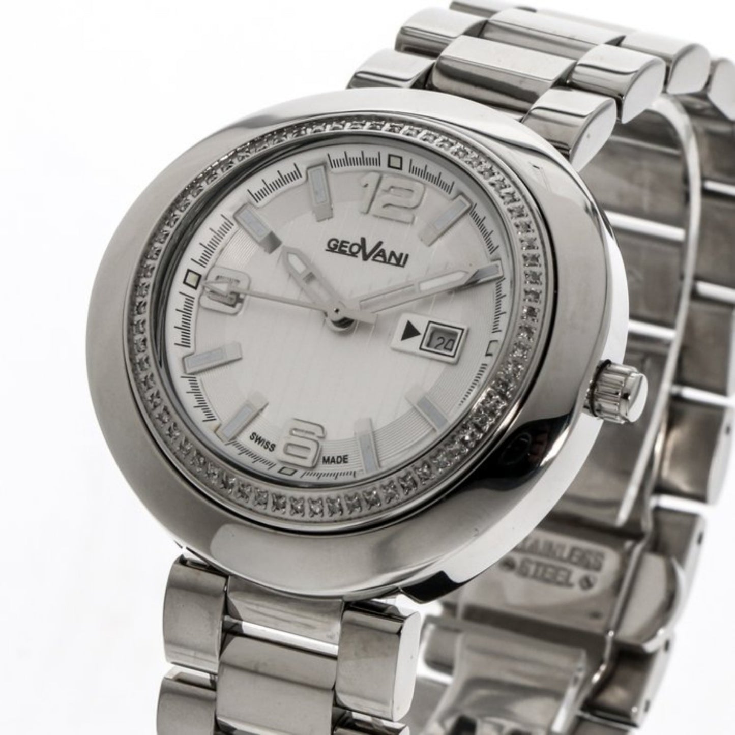 GEOVANI • Swiss Watch • Stainless Steel • Gemmed Bezel • 38mm Quartz 3ATM GOL511