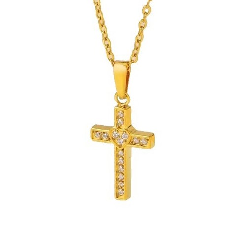 Gold Cross Necklace • Stainless Steel • Zircon • 45cm Chain • Holiday Gift Box