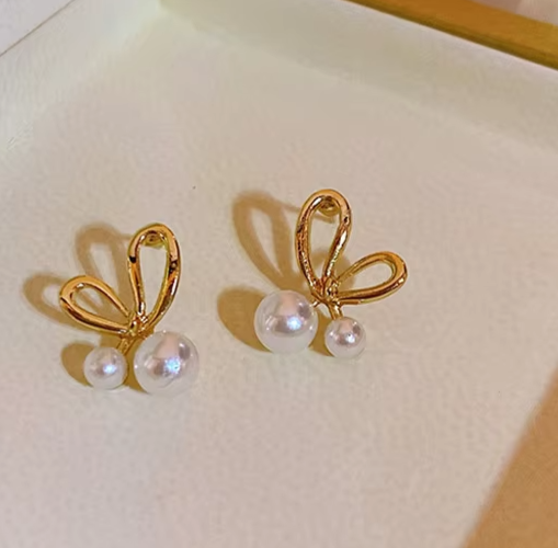 18K Gold Plated Stud Earrings • Elegant Imitation Pearl Jewelry for Women