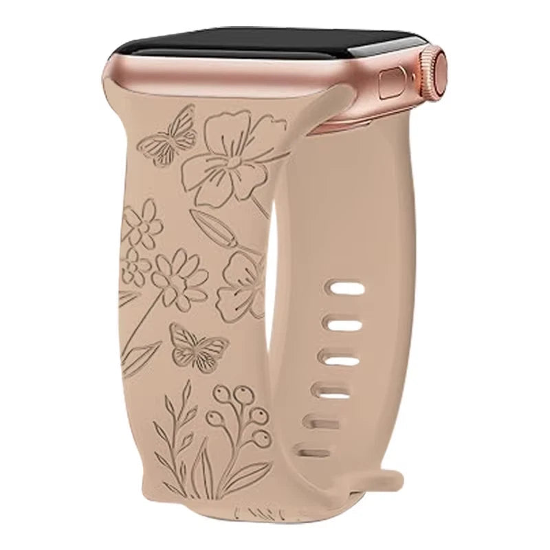 Butterfly Engraved Silicone Band for Apple Watch 38/40/41mm & 42/45/46/49/ Ultra