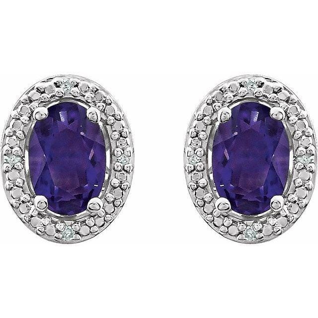 Sterling silver natural amethyst & .025 ctw natural diamond earrings