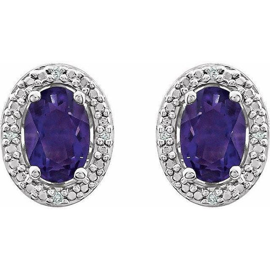 Sterling silver natural amethyst & .025 ctw natural diamond earrings