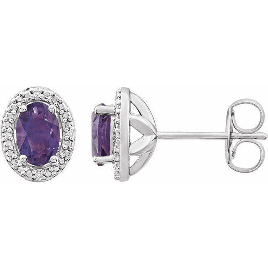 Sterling silver natural amethyst & .025 ctw natural diamond earrings