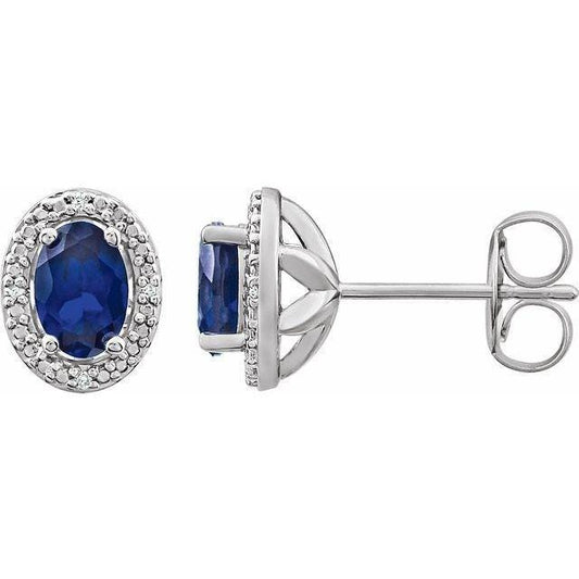 Sterling silver lab-grown blue sapphire & .025 ctw natural diamond earrings
