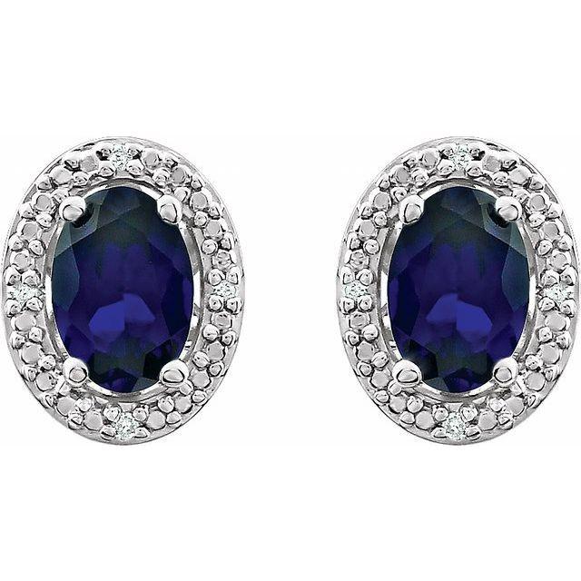 Sterling silver lab-grown blue sapphire & .025 ctw natural diamond earrings