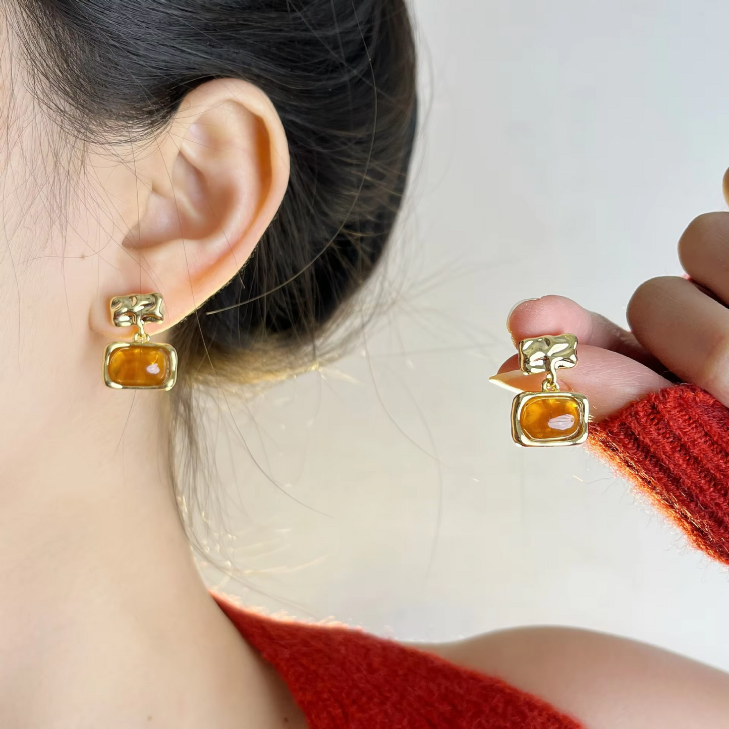 Amber Resin Geometric Earrings • Square Shape • Vintage Trendy Jewelry for Women