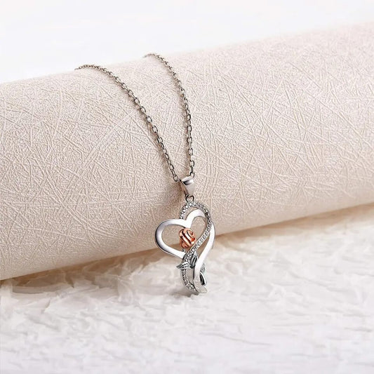 Chapel • Roseflower Necklace • Rose Gold & Silver • Zircon • 18in Necklace Chain