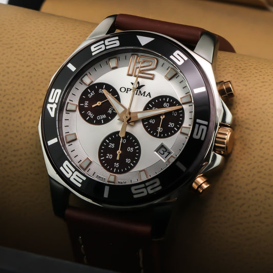 Optima • Swiss Chronograph Watch • Stainless Steel • Quartz • 46.45mm • 5ATM