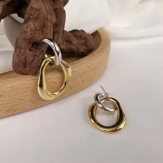 14K Gold Plated Geometric Drop Earrings • Trendy Patchwork Jewelry for Women