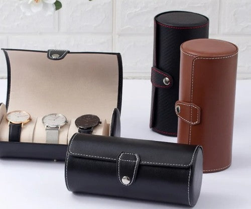 PU Leather Watch Travel Case • Handcrafted • 3 Watch • Black Kansas Leather Co