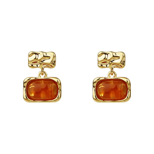 Amber Resin Geometric Earrings • Square Shape • Vintage Trendy Jewelry for Women