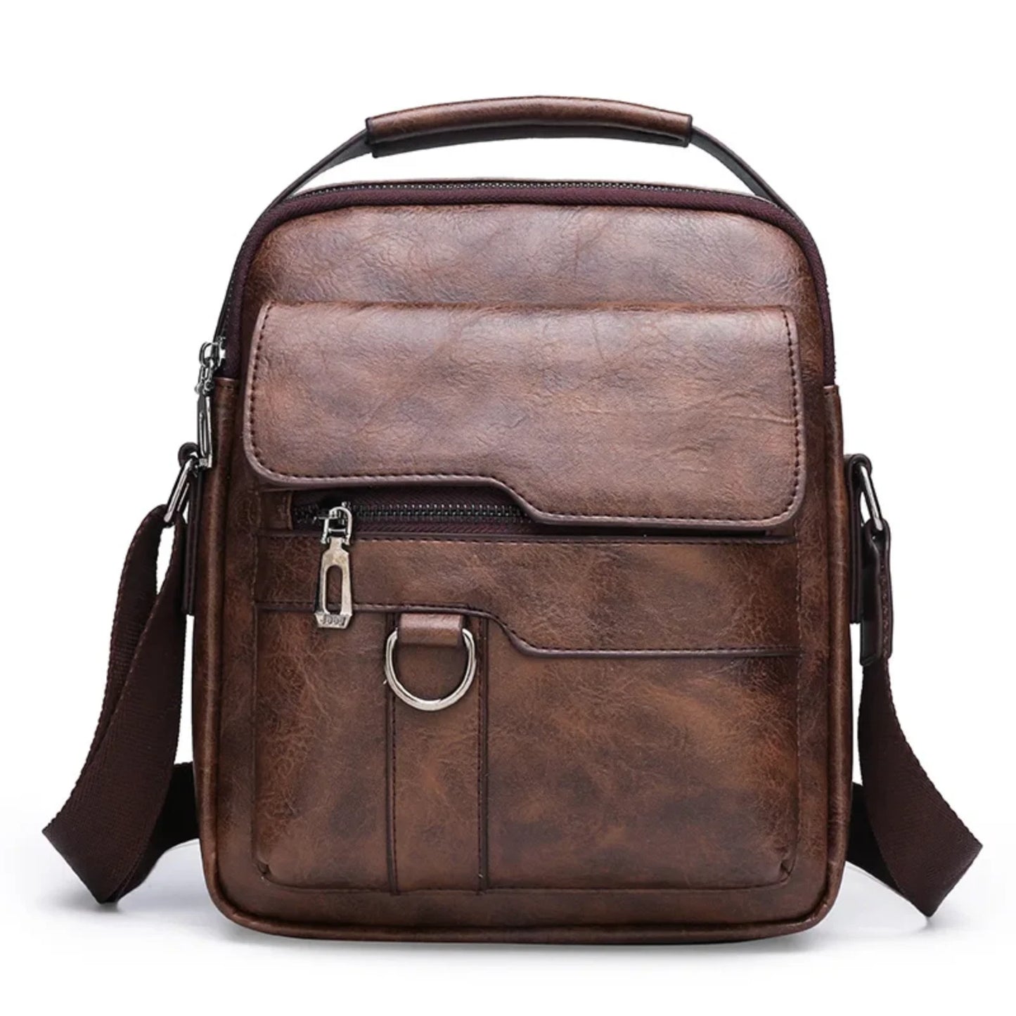 Cross Body Leather Bag Waterproof 10.2"x8.6"x2.75" Khaki Brown Black Free Ship U