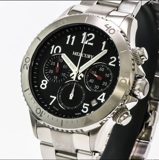 Mercury • Swiss Chronograph Watch •Stainless Steel • Quartz • 46mm • 5ATM