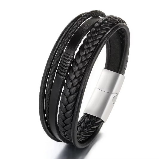 Men’s PU Leather Bracelet Adjustable • Woven Style Fashion • Wristband Jewelry