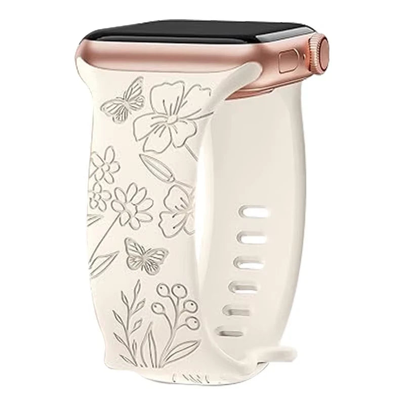 Butterfly Engraved Silicone Band for Apple Watch 38/40/41mm & 42/45/46/49/ Ultra