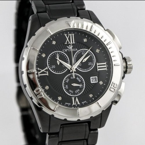 Optima • Swiss Chronograph Watch • OSC318-BS-3 • Date SubDay 43mm Ceramic Bezel